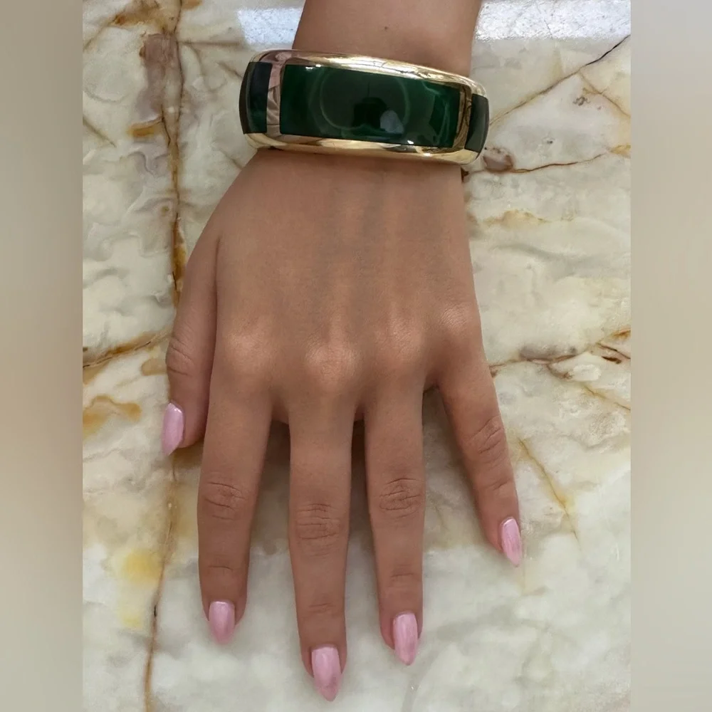 Gold-Tone Bracelet with Emerald Green Inlay - Women Jewelry
